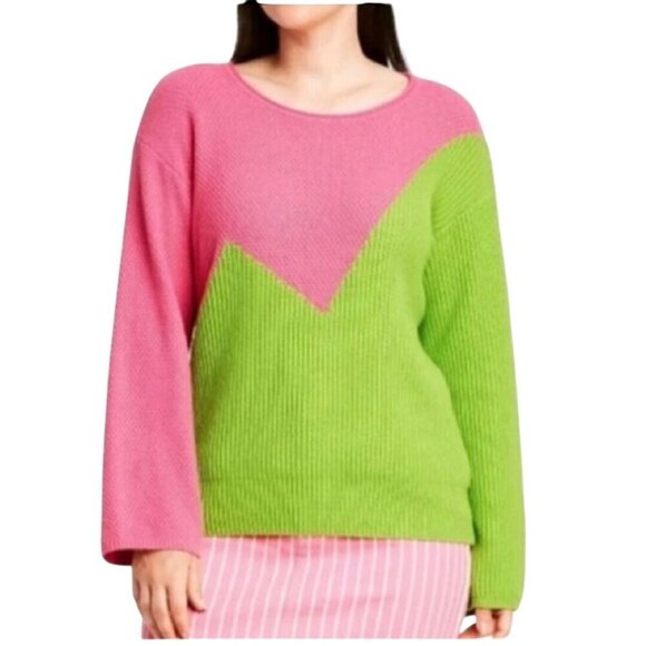 Victor Glemaud X Target Pink Green Asymmetric Relaxed Pullover Sweater Size S - Picture 4 of 9